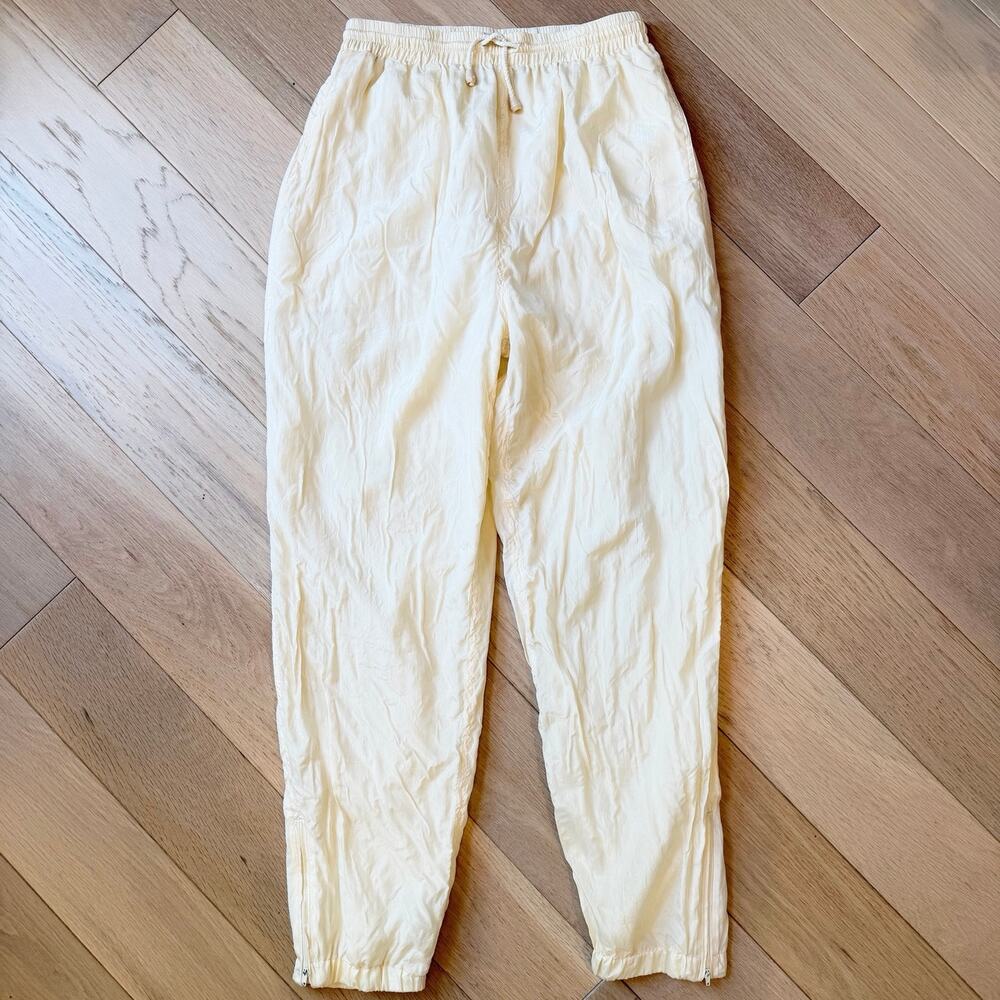 Vintage 90s 100% Silk Ivory Cream Track Pants Elastic Waist Lined Joggers Medium